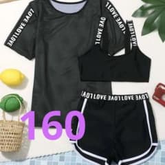 女の子　水着　ビキニ　メッシュTシャツ　シンプル　へそだし　ブラック　黒　160のサムネイル