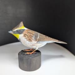 リアル鳥の彫刻 ミヤマホオジロ バードカービング 木彫りの野鳥