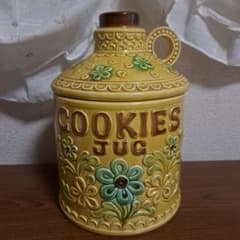クッキージャー　陶器　レトロ　黄色　花柄　保存容器　レアのサムネイル