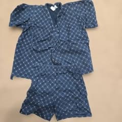 甚平 上下セット 95cm 青色チェック柄のサムネイル
