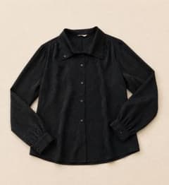 総柄 シャドーフラワー サテンブラウス ブラック 長袖 レトロ 古着 レディースのサムネイル
