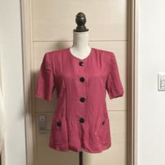 美品 GIVENCHY ジバンシー リネン混 ノーカラージャケット レディース