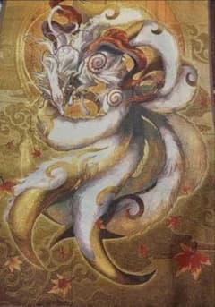 チベット タンカ 九尾の狐 きゅうび 開運 タペストリー A2サイズ 40×60