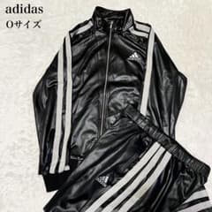 アディダス Oサイズ ジャージ 上下 セットアップ 黒×シルバー ロゴ刺繍