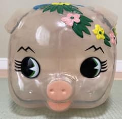 レトロ 豚の貯金箱 透明 クリア 花柄のサムネイル