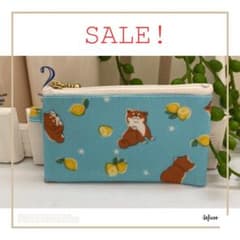SALE! 미니 파우치 [라미네이트] 콩 시바 & 레몬 하늘색 ☆ 핸드 메이드 코인 케이스