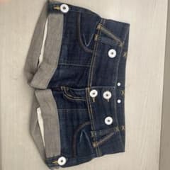 デニムショートパンツ ロールアップ レザー調トリムのサムネイル