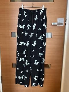 美品BLAMINK ブラミンクシルクバタフライプリントドロストパンツsize36 