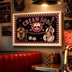 ロカビリーポスター ♪CREAM SODA クリームソーダ 額付きですぐに