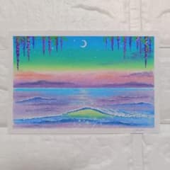 カルガモ親子と海 風景画 オイルパステル画 原画 ハガキサイズ 絵画 #98 m83689263260_1.jpg?1775299669