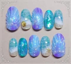 人魚の鱗 海 夏 マーメイド ラグーン バブル 気泡 貝殻 ネイルチップ