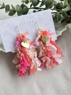 No.13 ハート×ドットピンクタッセルピアス/イヤリングのサムネイル