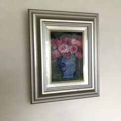 油彩画 花瓶の薔薇 静物画 額装付きのサムネイル
