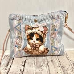 そ*2様 コヤンイサムチョン　あおりポケットバッグ　クムちゃん（大)レースデニム コヤンイサムチョン ブルーレース刺繍入りデニム ショルダーバッグ
