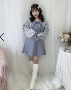evelyn チェックボレロニットワンピース アイスブルーのサムネイル