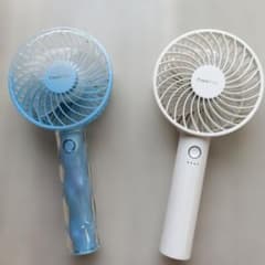 美品☆フランフラン ハンディファン 水色 ウェーブ ジェルキルト 白