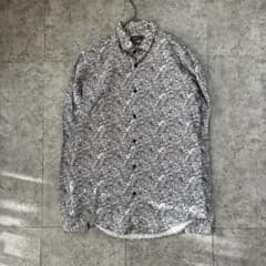 良品【ザラ】（USA M）長袖シャツ ペイズリー柄 コットン スリムフィット 白