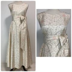 着物リメイク 白大島紬 ロングフレアワンピース（後ろVネック）着丈124