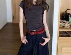 SHEIN ストライプTシャツ　ブルー Mのサムネイル
