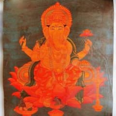 ガネーシャ　曼荼羅：　タンカ　仏画（額縁なし） ガネーシャ：タンカサイズ縦36.5cm×横28cm タンカ 仏画（額縁なし