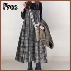 重ね着風　ロングワンピース　マキシ丈　バイカラー　長袖　着痩せ　ギャザー　フレア