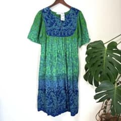インド綿 ヴィンテージ風 グラデーションワンピース S（M相当）