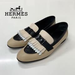 エルメス ロワイヤル レザー H金具 コンスタンス フリンジ ローファー 