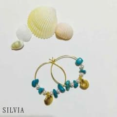 ターコイズ×パール×シェルのフープピアス〇*°のサムネイル