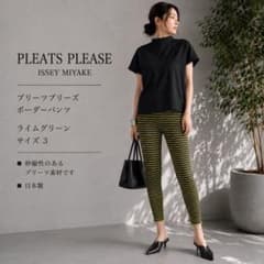 ISSEY MIYAKEイッセイミヤケ プリーツプリーズ ボーダーパンツレギンス