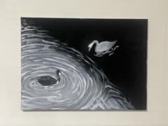 モノクロ 白鳥 アクリル画 絵画 F4サイズ 333×242mmのサムネイル