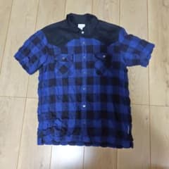 GOODENOUGH 半袖シャツ 青と黒のチェック柄 - メルカリ
