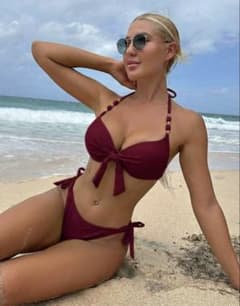 【レディース 水着】ボルドー ビーズ装飾 セパレートビキニのサムネイル
