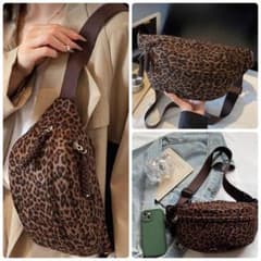 新品】 レオパード柄 スエード調 ボディバッグ ウエストポーチ ヒョウ