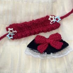 ぬい服　ヘッドドレス　ケープ　編み物　10cmぬいのサムネイル