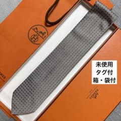 未使用タグ付 箱付 袋付 エルメス ネクタイ 茶色 シルクジャガード