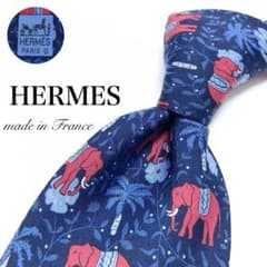 極美品】HERMES ネクタイ 希少品 ゾウ 綺麗め 仏製 ハイブランド