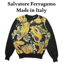 Ferragamo 실크100% 총무늬 전환 니트 스웨터 이탈리아제
