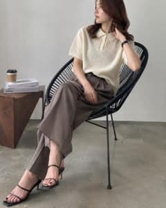 新品 メッシュポロニット アイボリー ニット 半袖のサムネイル