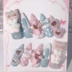 ネイルチップ 現品 量産型 地雷系 平成女児 ゴテゴテ ピンク 水色