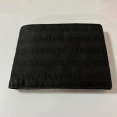 エンポリオアルマーニ ロゴ ジャガード 二つ折り 財布 黒 ブラック レザー