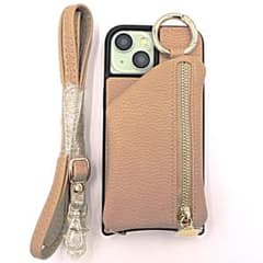 iPhone 15 케이스 숄더 스트랩 코인 포켓 베이지