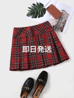 SHEIN チェック柄 プリーツスカート 赤 ミニ丈のサムネイル