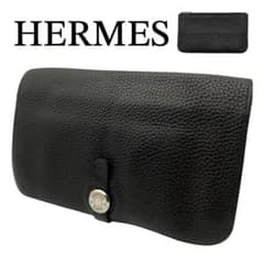 美品 HERMES エルメスドゴン ▢I刻印 長財布 ケース付 ブラック 美品 HERMES エルメスドゴン ▢I刻印 長財布 コインケース付 ブラック