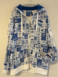 adidas ロゴプリント パーカー M ホワイト/ブルーのサムネイル