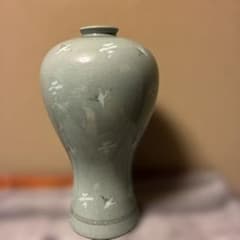 青緑色 鶴模様 陶器 花瓶 - メルカリ