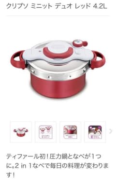 T-fal ティファール　圧力鍋　クリプソミニットデュオレッドのサムネイル