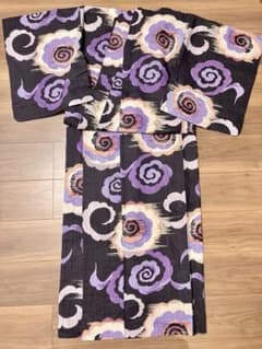 【美品】ツモリチサト 浴衣 黒 紫 花 薔薇 雲 うずまき 蔦 綿 日本製 美品】ツモリチサト 浴衣 黒 紫 花 薔薇 雲 うずまき 蔦 綿 日本製