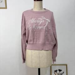 ラスト1点【GRL】パール付きロゴ刺繍 リボンニットトップス F 長袖