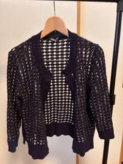 HIROKO BIS メッシュニット カーディガン ネイビーのサムネイル