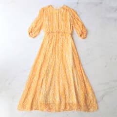 ★r シクラス シルク ワンピース マキシ丈 シアー フリル Aライン 幾何学柄 ☆r シクラス シルク ワンピース マキシ丈 シアー フリル Aライン 幾何